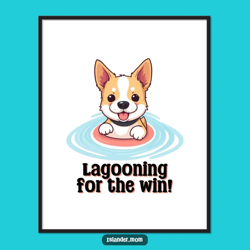Free Printable Wall Art: Enthusiastic Lagoon Paddling Dog - Funny Downloadable Art