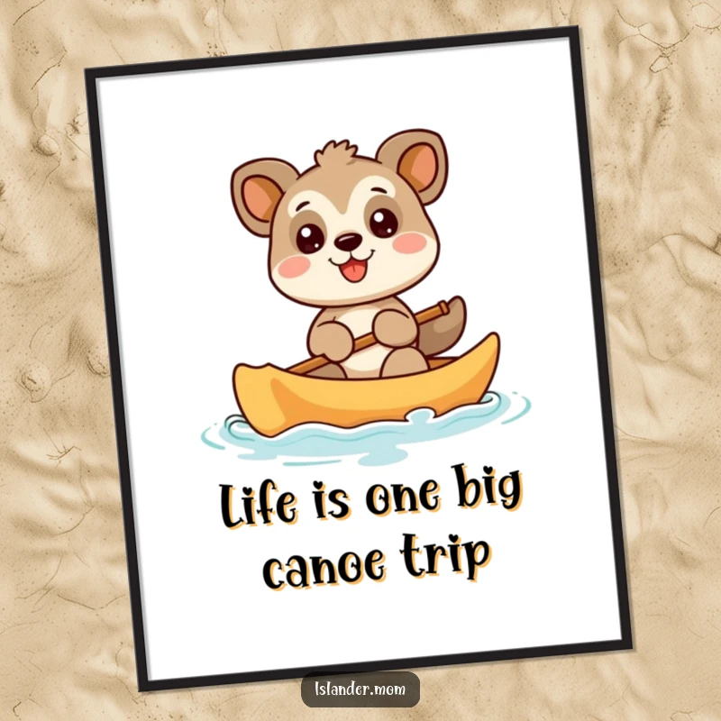 Funny Free Printable Wall Art: A joyful animal paddles a canoe with a huge smile, embodying pure, blissful adventure.