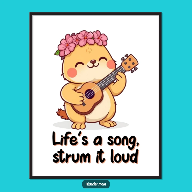Funny Free Printable Wall Art: Ukulele Islander Animal - Island Music!