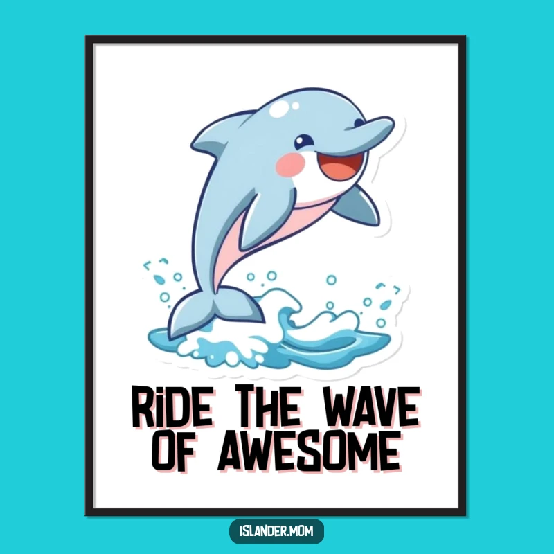 Free Printable Funny Dolphin Wall Art - Leaping Wave Downloadable Whimsical Decor