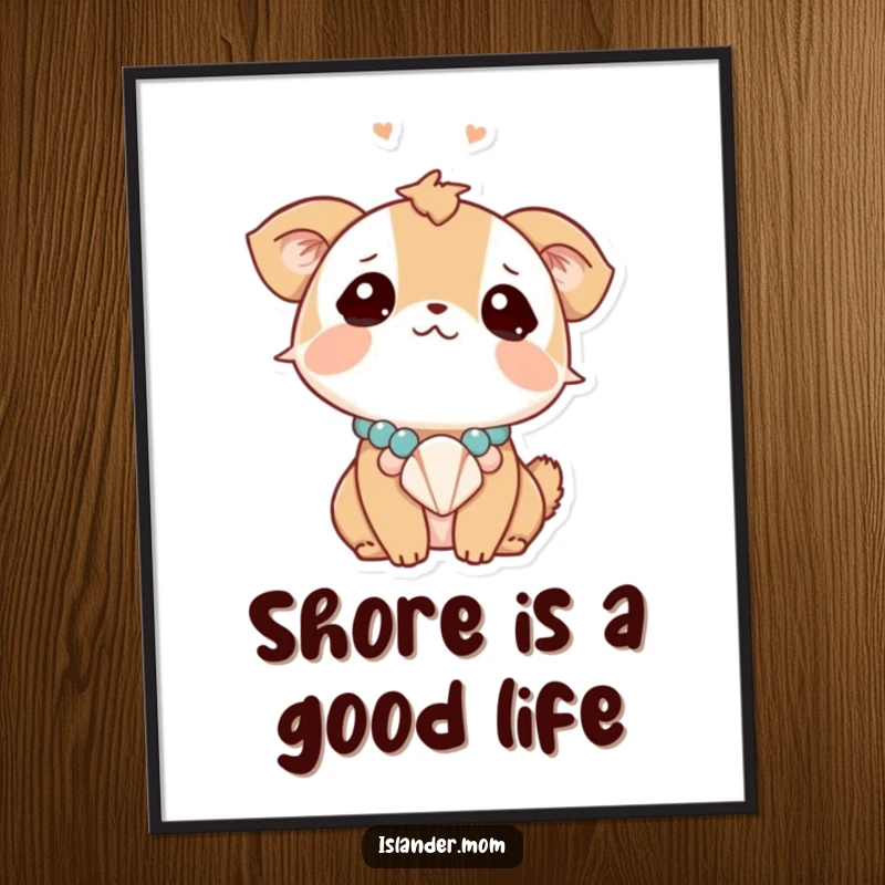 Funny Free Printable Wall Art: A dreaming animal adorned with a seashell necklace gazes upwards, evoking peaceful coastal serenity.