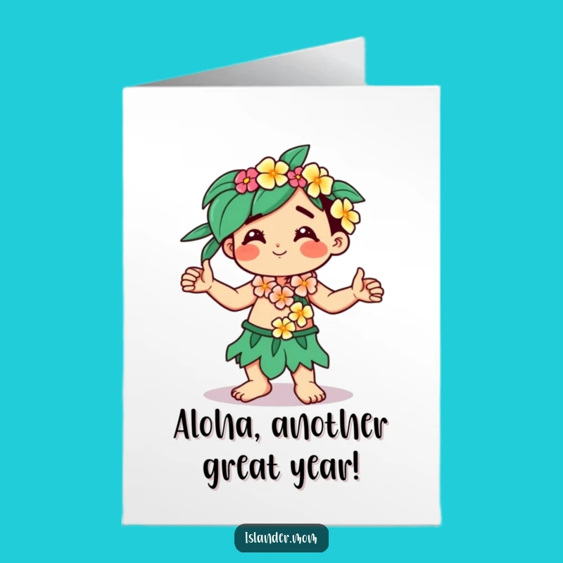 Free Printable Birthday Card: Fun Kawaii Islander Dancer, Lei Celebration, Hilarious Downloadable Gift