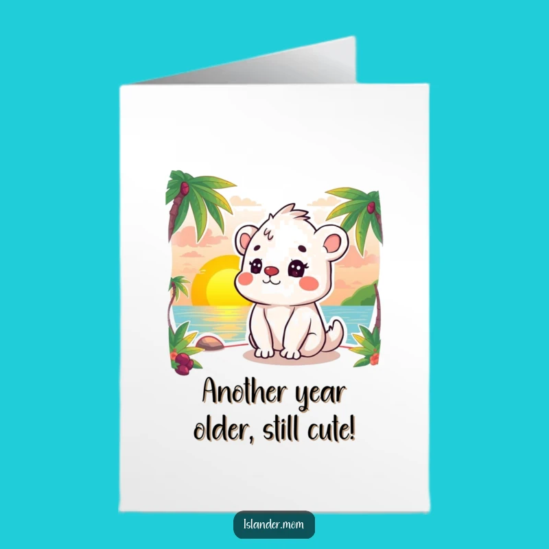 Free Printable Birthday Card: Cute Islander Animal Sunset Vibes Funny Downloadable Gift