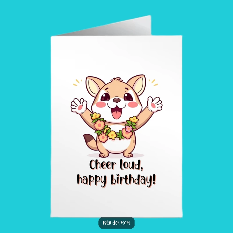 Free Printable Birthday Card: Cheerful Leis Animal Excitement Downloadable Gift