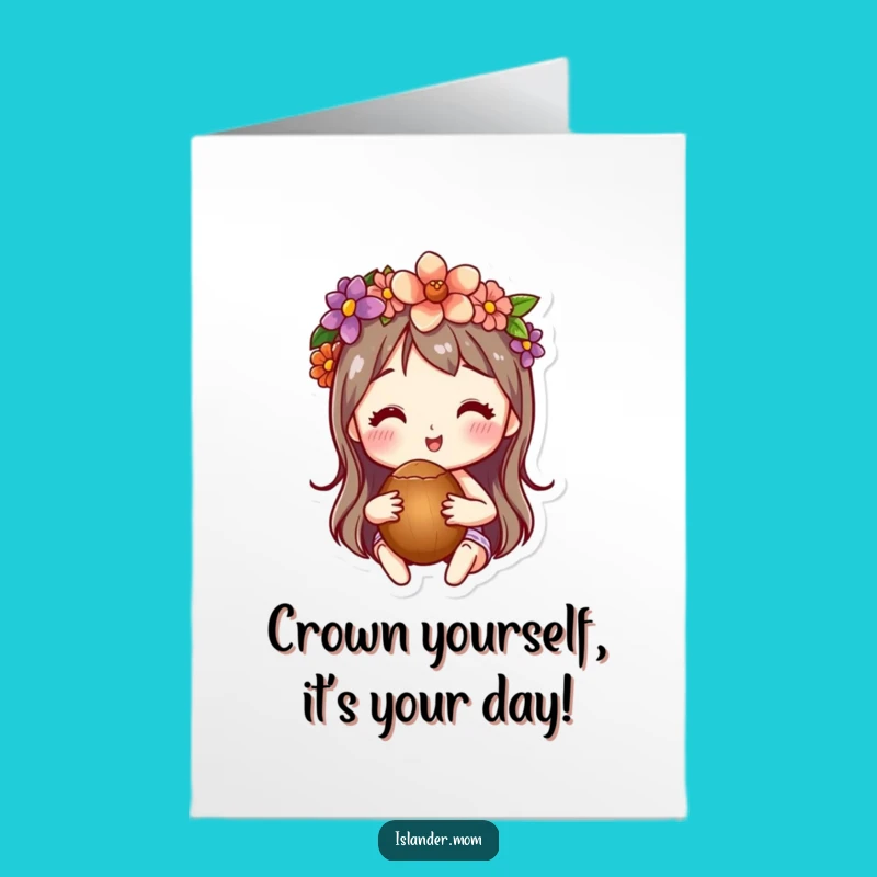Free Printable Birthday Card: Flower Crown Coconut Character Funny Gift