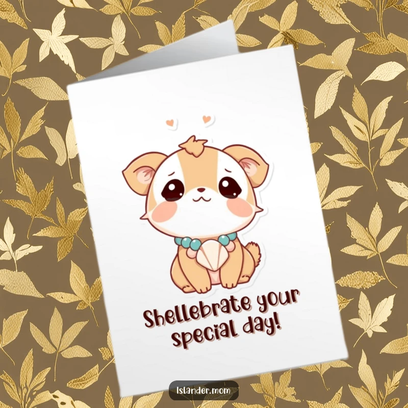 Funny Free Printable Birthday Card: An animal gazes dreamily upwards, wearing a seashell necklace, imagining wonderful birthday moments.