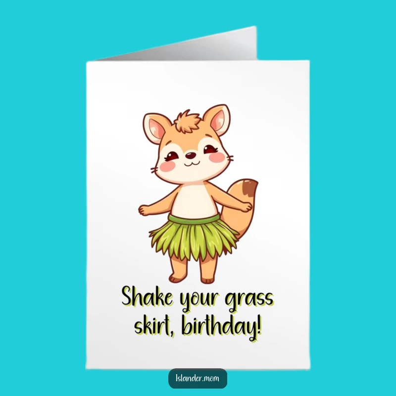 Free Printable Birthday Card: Funny Grass Skirt Animal Dancing Vibes Downloadable Gift