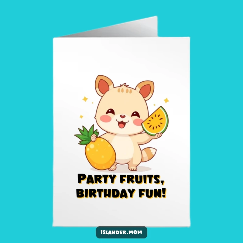 Free Printable Birthday Card: Juggling Fruit Animal Hilarious Downloadable Gift