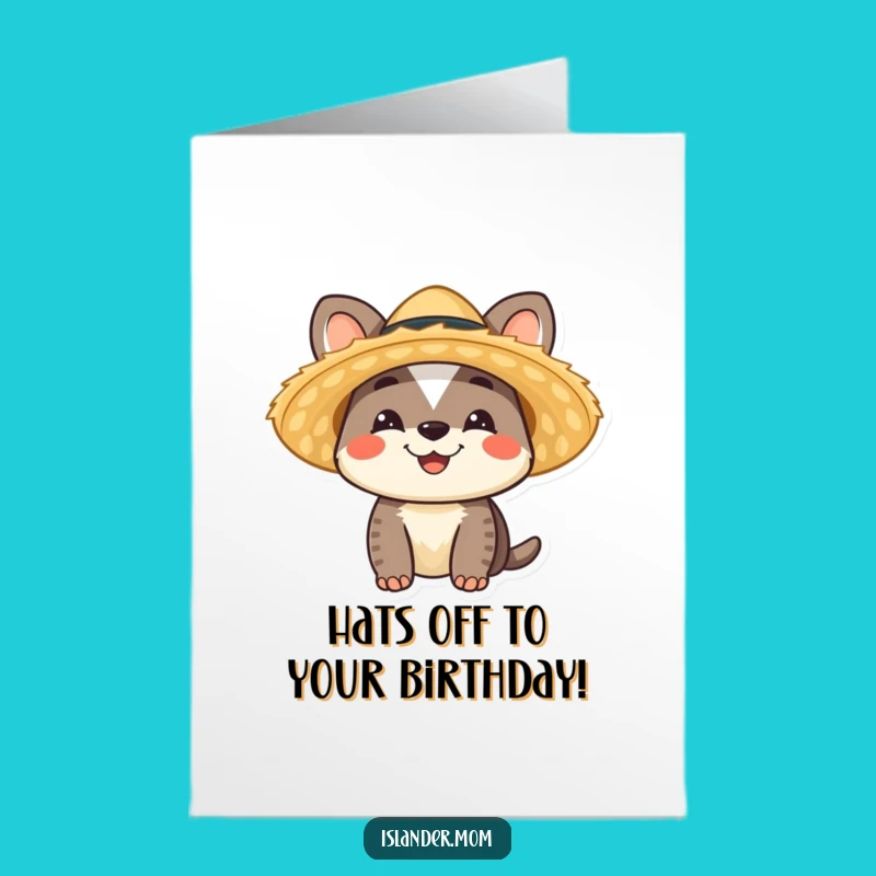 Free Printable Birthday Card: Happy Islander Animal with Straw Hat - Tropical Fun Download