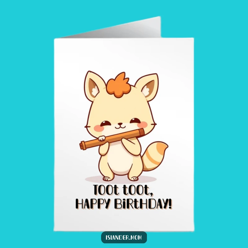 Free Printable Bday Card: Spirited Flute Animal - Playful Birthday Tune Gift