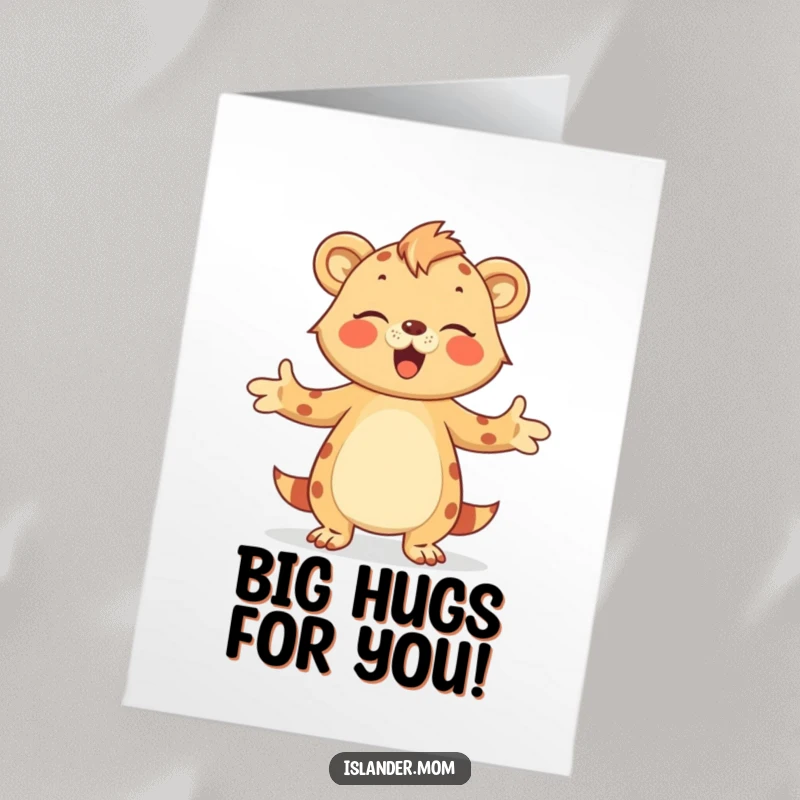 Funny Free Printable Congratulations Card: A loving islander mom animal embraces with open arms, congratulating success.