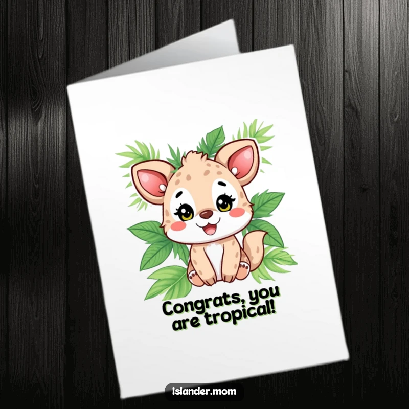 Funny Free Printable Congratulations Card: A delighted animal adorned with palm leaves beams, celebrating a fantastic achievement.