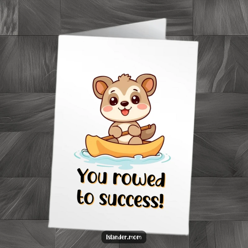Funny Free Printable Congratulations Card: A gleeful animal navigates a canoe, celebrating achievements with a wide, happy smile.
