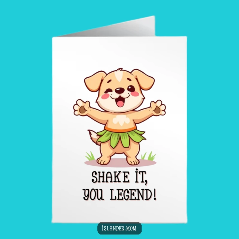 Free Printable Congrats Card: Hula Dog Grass Skirt Celebration - Downloadable Fun