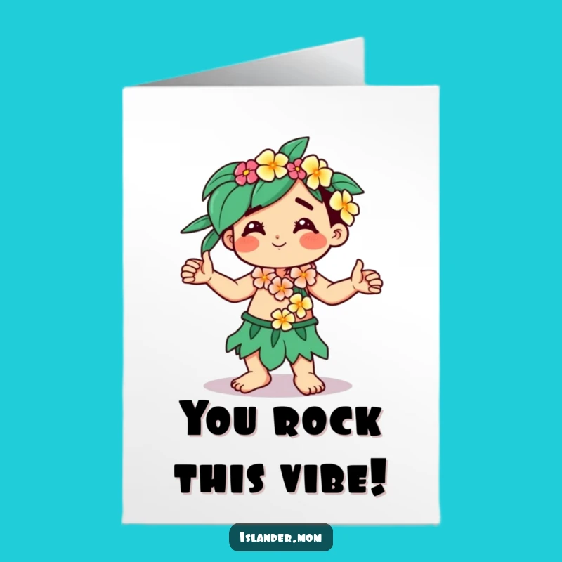 Free Printable Congrats Card: Kawaii Islander Celebration, Dancing Success, Humorous Downloadable Gift