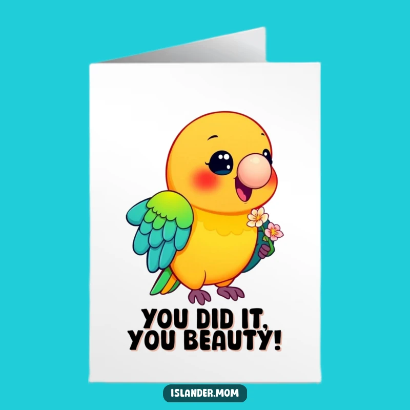 Free Printable Funny Parrot Congrats Card - Colorful Bird Flower Downloadable Celebration