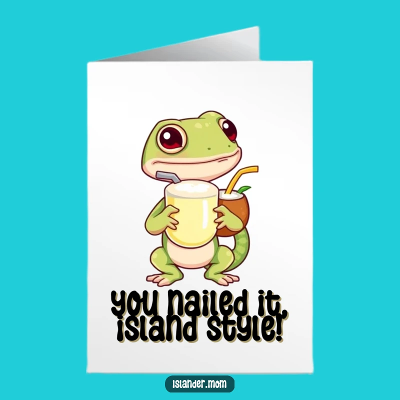 Free Printable Gecko Congrats Card: Cheers with a Coconut Drink