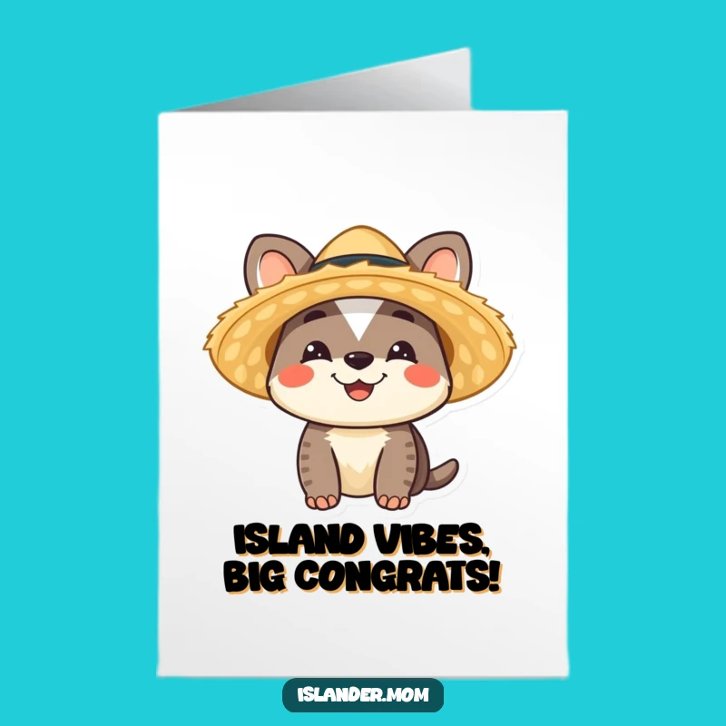 Free Printable Congrats Card: Happy Islander Animal & Straw Hat - Tropical Celebration Download