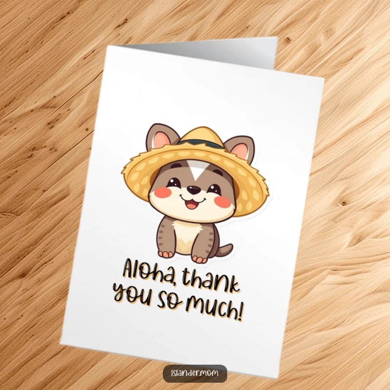 Funny Free Printable Thank You Card: Friendly islander animal character smiling warmly while wearing a stylish straw hat.