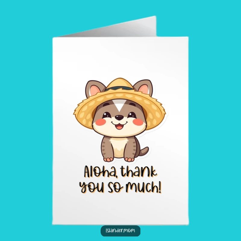 Free Printable Thank You Card: Grateful Islander Animal with Straw Hat - Aloha Download