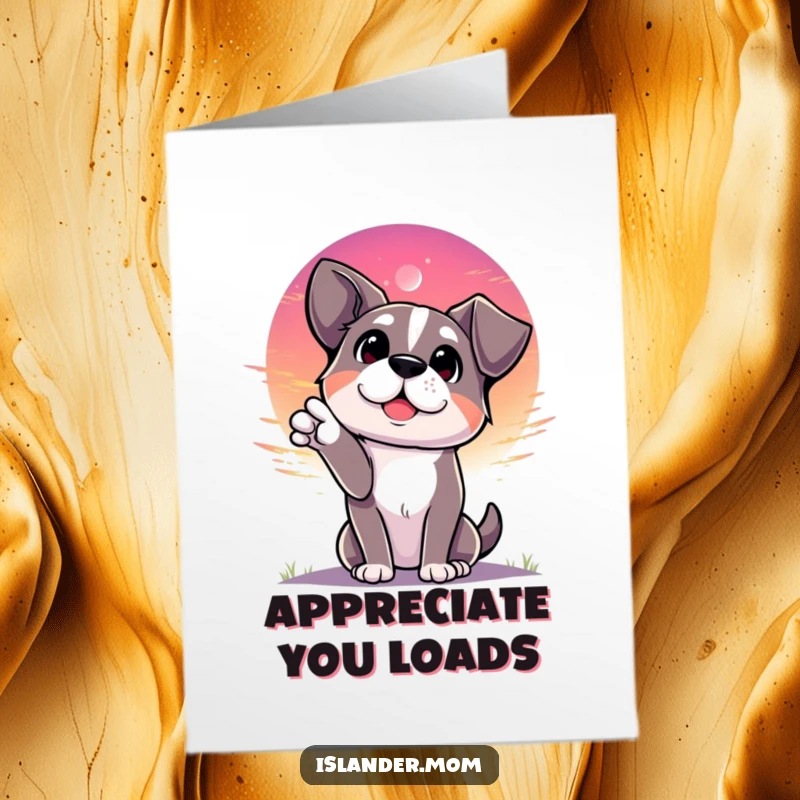 Funny Free Printable Thank You Card: Dog looking at a vibrant sunset with a wondrous expression of gratitude.