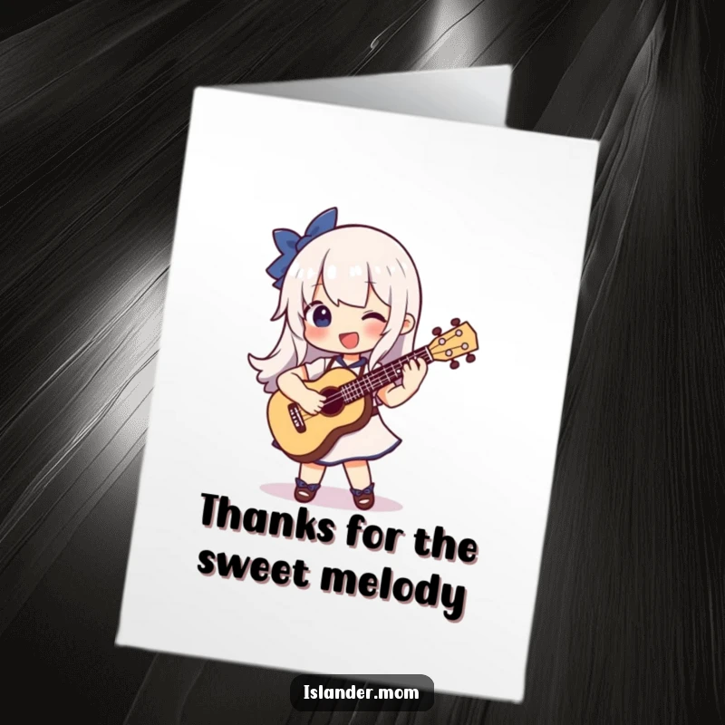 Funny Free Printable Thank You Card with a character strumming a ukulele enthusiastically, conveying heartfelt thanks with humor.