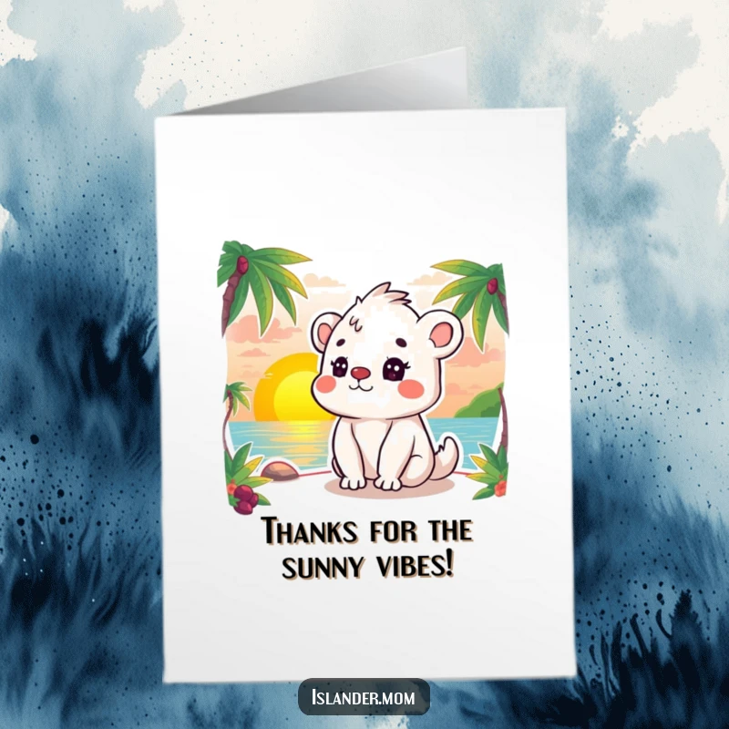 Funny Free Printable Thank You Card: Cute kawaii islander animal enjoying a peaceful sunset, showing gratitude.