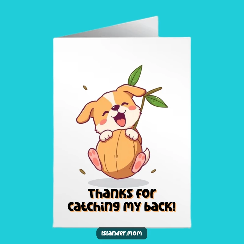 Free Printable Thank You Card: Dog's Coconut Catch - Grateful Downloadable Art