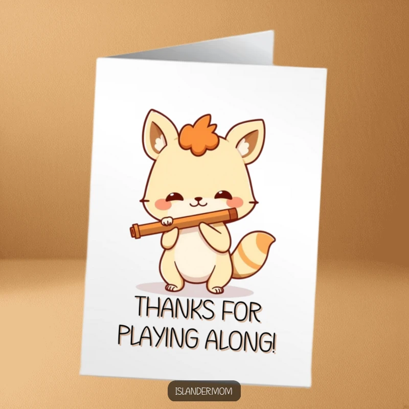 Funny Free Printable Thank You Card: A grinning animal plays a flute, offering thanks with a cheerful, heartfelt melody.