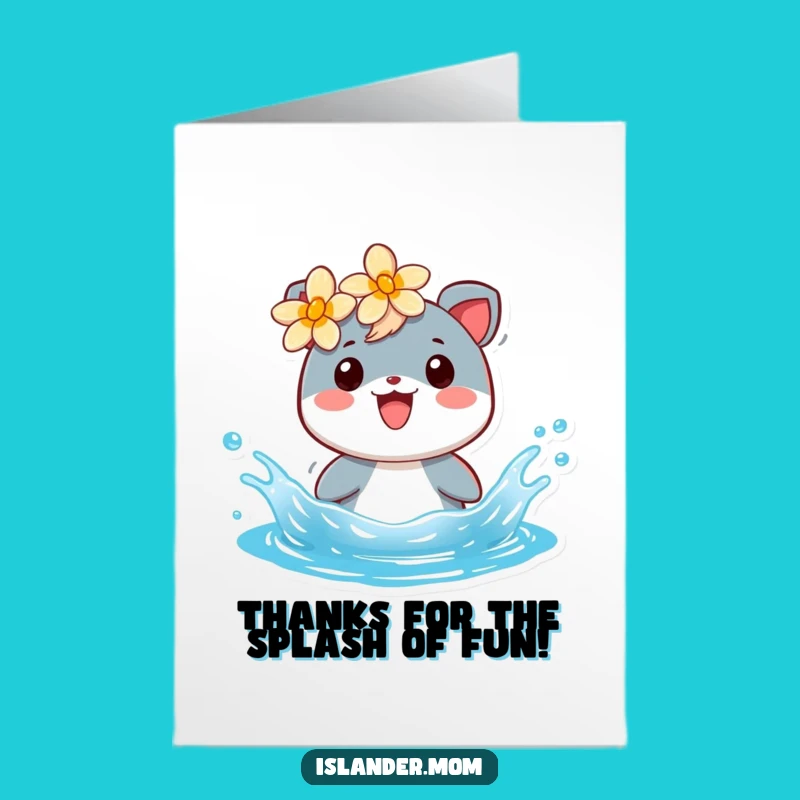 Free Printable Thank You Card: Islander Animal Splashing! Funny Downloadable Gift for Thanks, Easy Print at Home