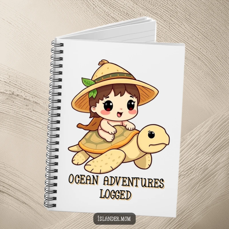 Funny Islander Turtle Rider Notebook: Cute islander character riding a sea turtle on a notebook cover, ideal for notes and funny gifts.