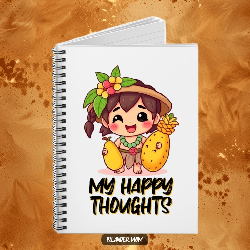 Funny Notebook: A kawaii islander character beams with a tropical fruit, inspiring joyful writing and creative brainstorming sessions.