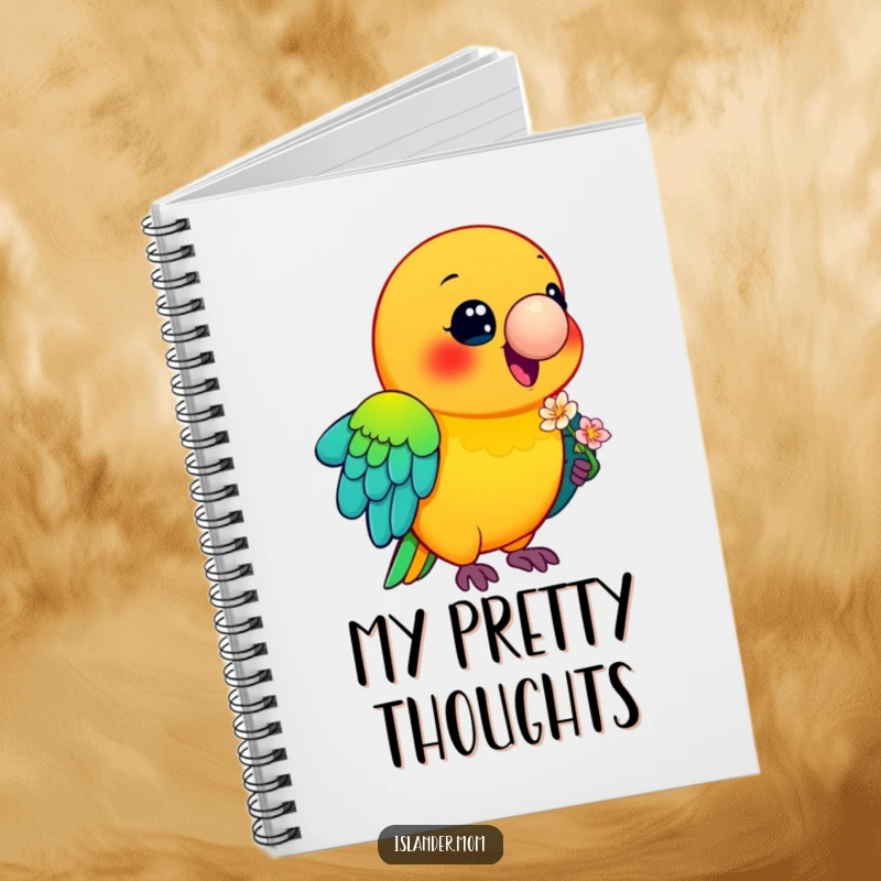 Funny Parrot Notebook: A smiling parrot with colorful feathers holds a flower, perfect for jotting down notes with tropical flair.