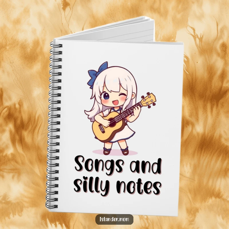 Funny notebook with a character joyfully strumming a ukulele, ideal for jotting down notes, songs, and bright ideas.
