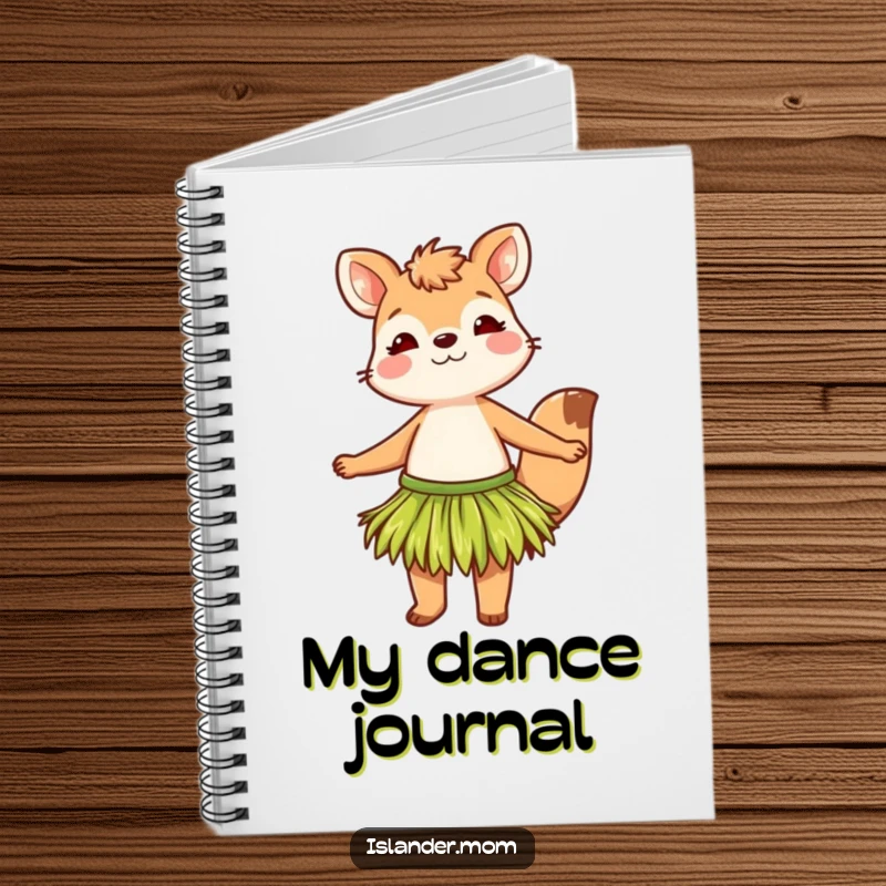 Funny notebook with a grass skirt animal character enthusiastically swaying, ideal for jotting down ideas with a dash of tropical humor.