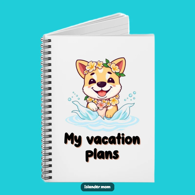 Funny Islander Dog Notebook - Tropical Pup Lei Splashing, Journal Gift Idea