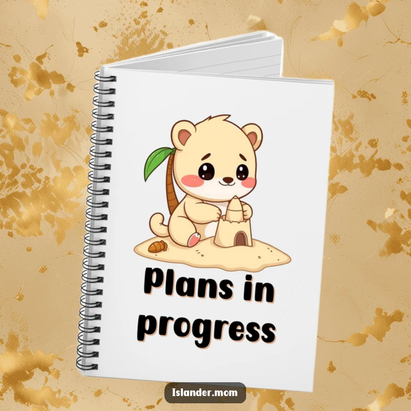 Funny notebook featuring a kawaii islander animal with focused delight as it builds a sandcastle, perfect for notes.