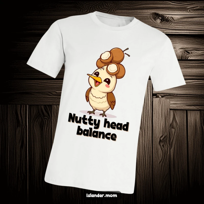 Funny Mama Bird Coconut Head T-Shirt: A mama bird giggles uncontrollably as it balances a pile of coconuts on its head.