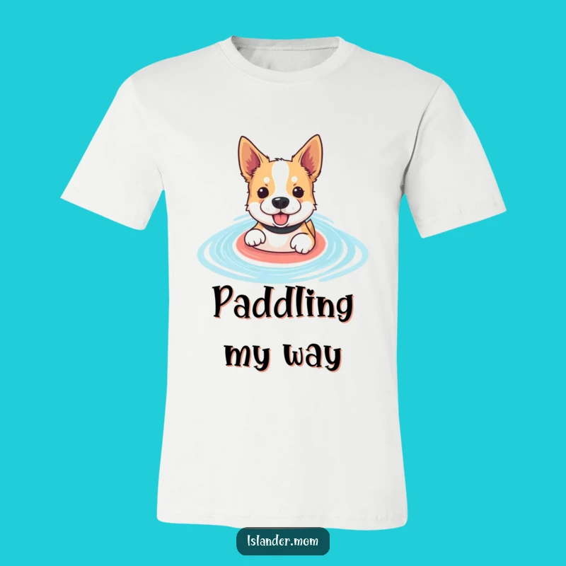 Funny Swimming Dog T-Shirt - Paddling Pup in Lagoon, Beach Adventure Tee