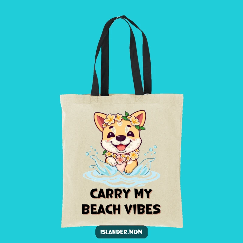 Funny Tropical Dog Tote Bag - Islander Pup Lei Splashing, Beach Vacation Gift