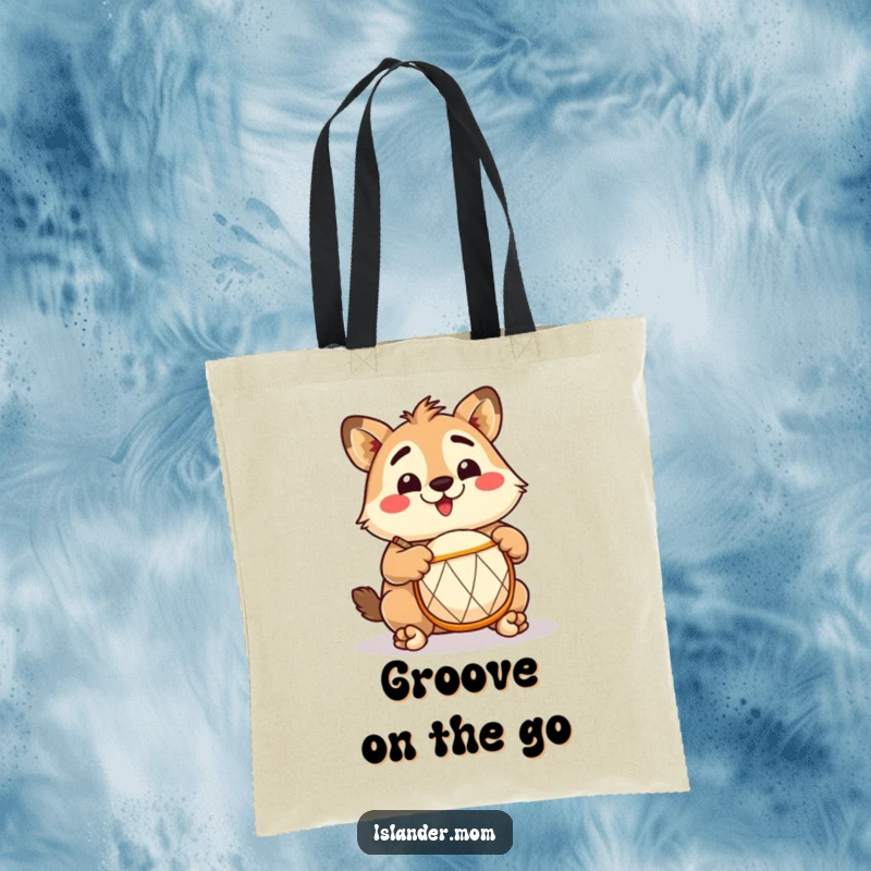 Funny Islander Drummer Tote Bag: Durable tote with an excited islander playing a drum, functional and funny gift.
