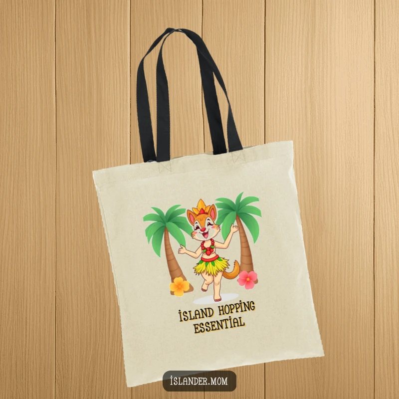 Funny Islander Mom Tote Bag, functional and stylish, showing an islander mom in a grass skirt dancing with joy, great for shopping.