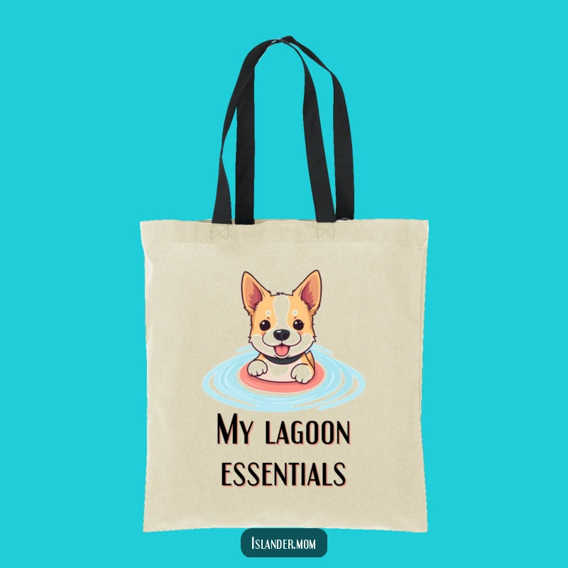 Funny Paddling Dog Tote Bag - Lagoon Pup, Beach Vacation Essential Gift